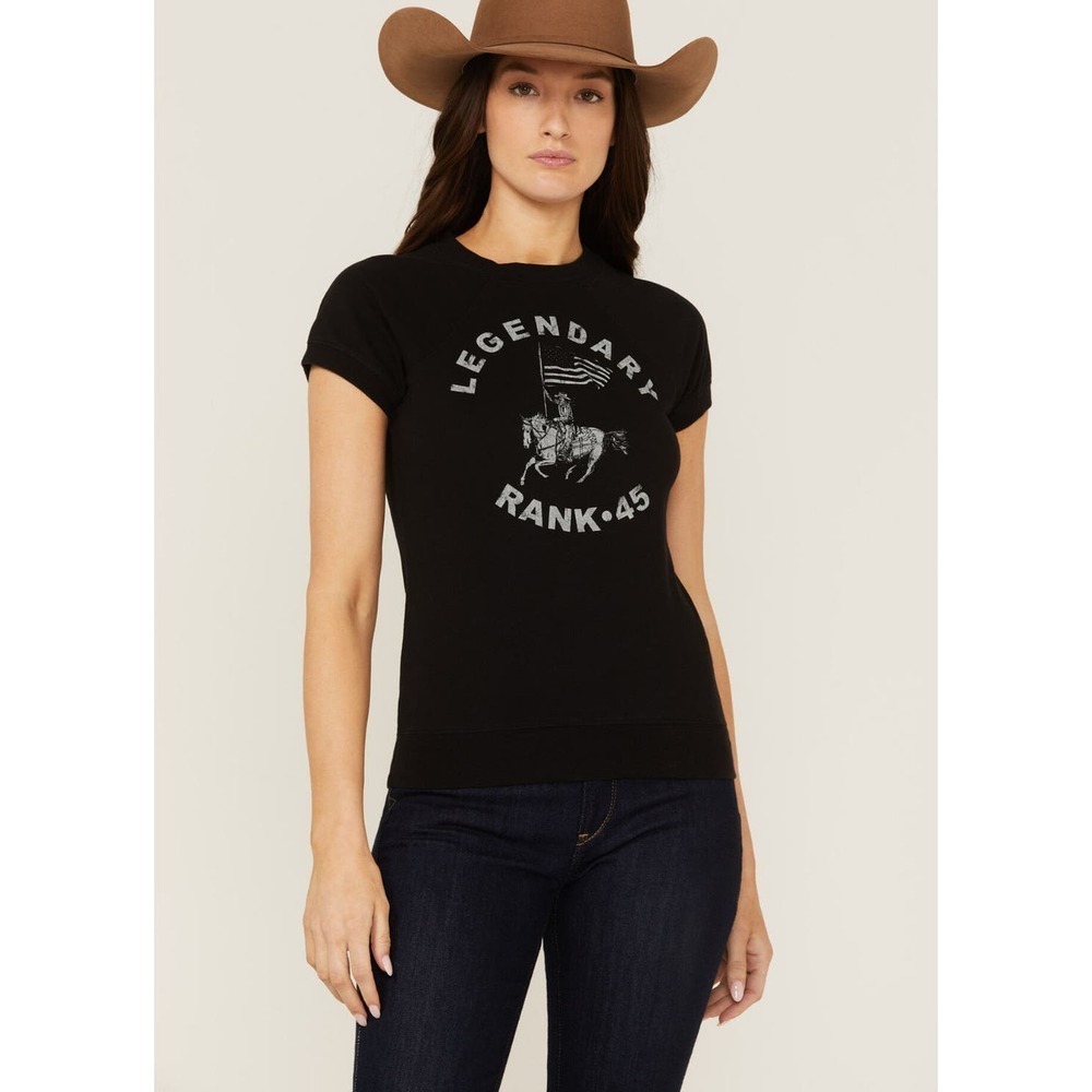 NEW RANK 45 WOMEN'S LEGENDARY GRAPHIC RAGLAN Black TEE Country Large
